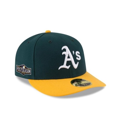 Green Oakland Athletics Hat - New Era MLB Postseason Side Patch Low Profile 59FIFTY Fitted Caps USA1042596